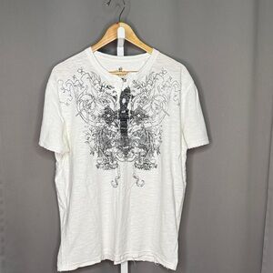 Helix Men's White Graphic T-Shirt Size Large